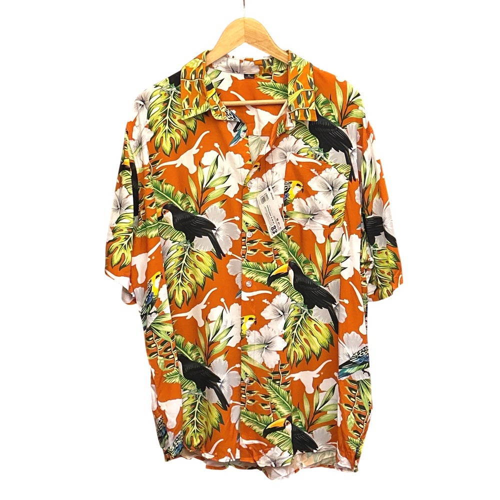 FOCO Texas Longhorns Button Down Tropical Aloha Shirt XL Orange Bird Print